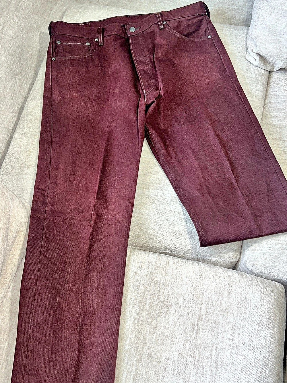 Levi’s 501 Original Straight Fit Jeans Mens W38 L32 Burgundy Maroon Oxblood